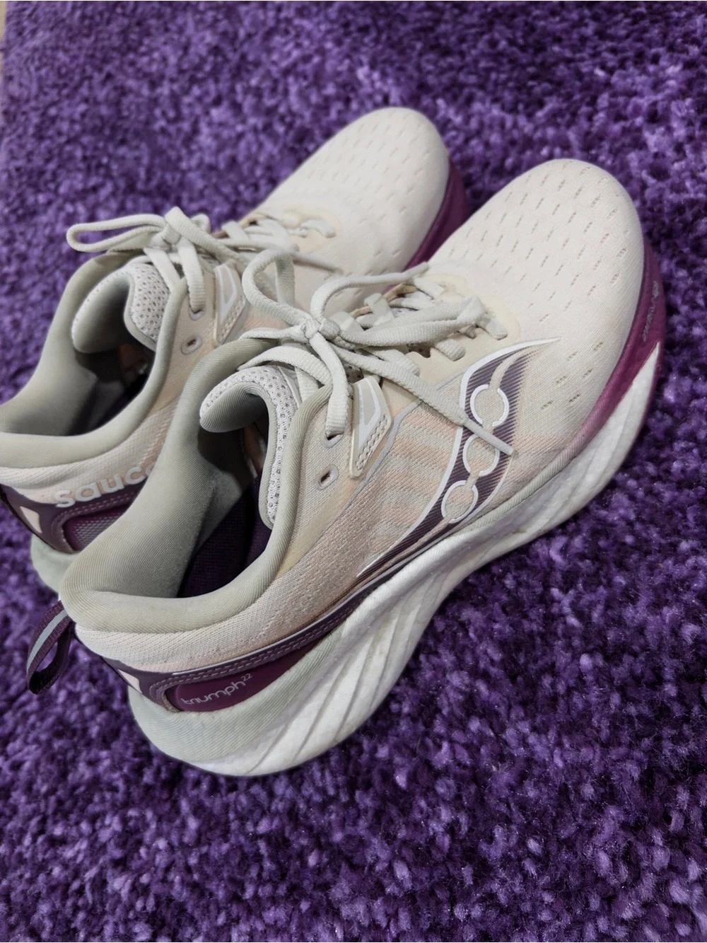 Women's Neutral and Purple Lace-Up Running Sneakers